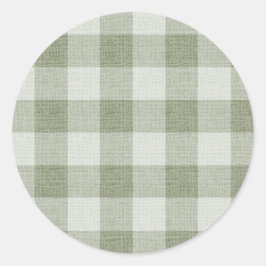 Sage Green Gingham Buffalo Check Linen Texture  Runder Aufkleber