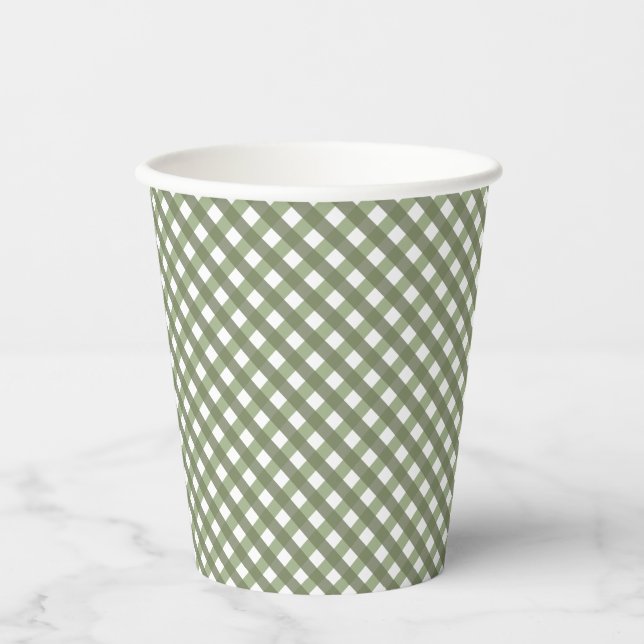 Sage Green Gingham Gemustert Pappbecher (Vorderseite)