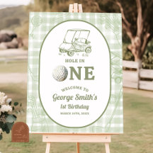 Sage Green Gingham Golf 1st Birthday Welcome Sign