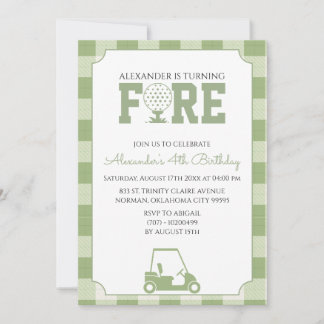 Sage Green Gingham Golf 4. Geburtstagsfeier Einladung