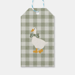 Sage Green Gingham Goose Buffalo Check Baby Geschenkanhänger