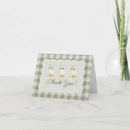 Sage Green Gingham Goose Buffalo Check Baby Shower Dankeskarte