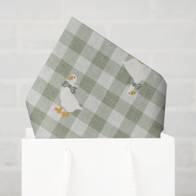 Sage Green Gingham Goose Buffalo Check Baby Shower Seidenpapier (Geschenktüte)