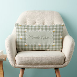 Sage Green Gingham Goose Buffalo Check Custom Name Lendenkissen