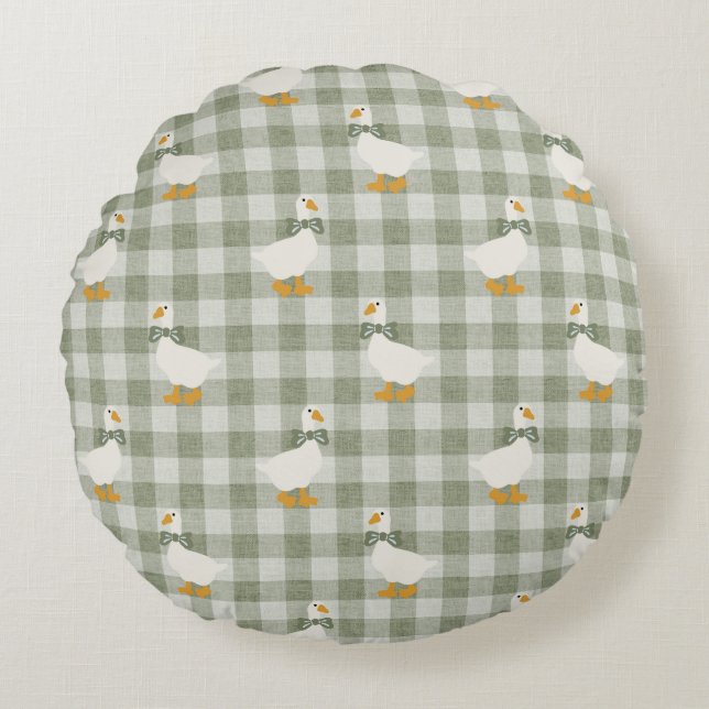 Sage Green Gingham Goose Buffalo Check Nursery  Rundes Kissen (Vorderseite)