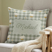 Sage Green Gingham Goose Custom Name Nursery 