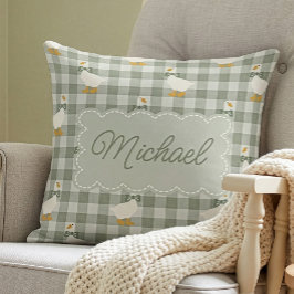 Sage Green Gingham Goose Custom Name Nursery  Kissen