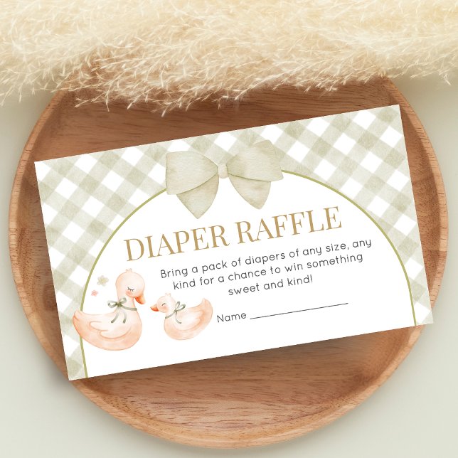 Sage Green Gingham Goose Shower Diaper Raffle Begleitkarte (Silly Goose Baby Shower Diaper Raffle)