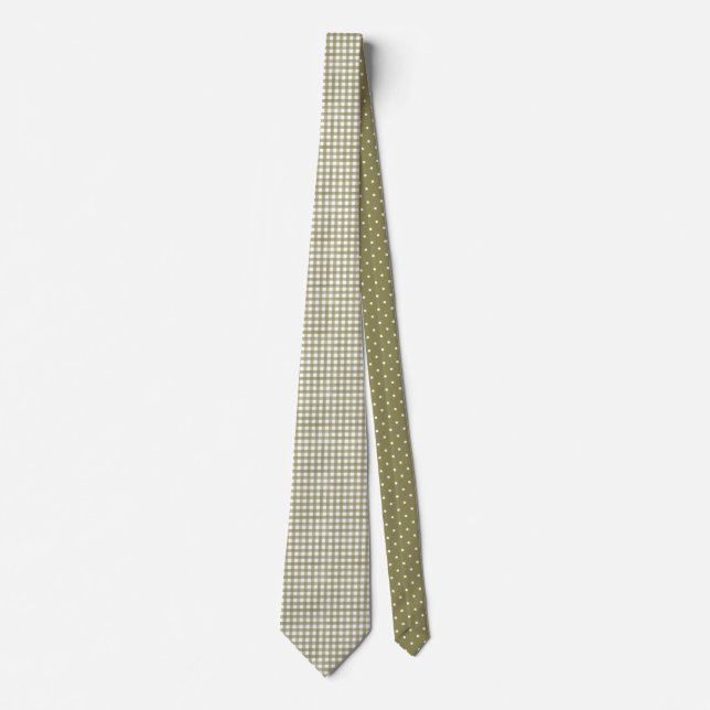 Sage Green Gingham Kariert Gemustert Krawatte (Vorderseite)