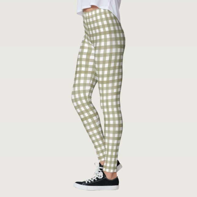 Sage Green Gingham Kariert Gemustert Leggings (Links)