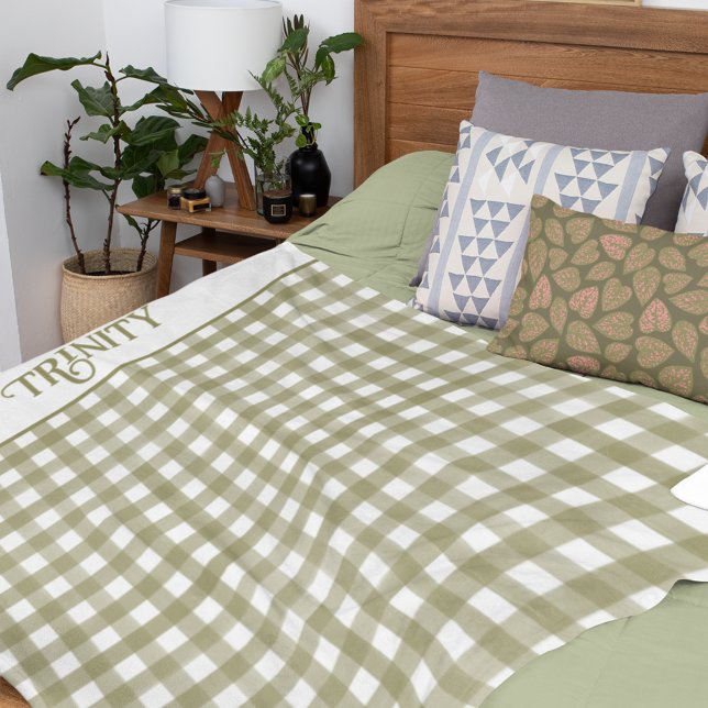 Sage Green Gingham Kariert Personalisiert Fleecedecke (Von Creator hochgeladen)
