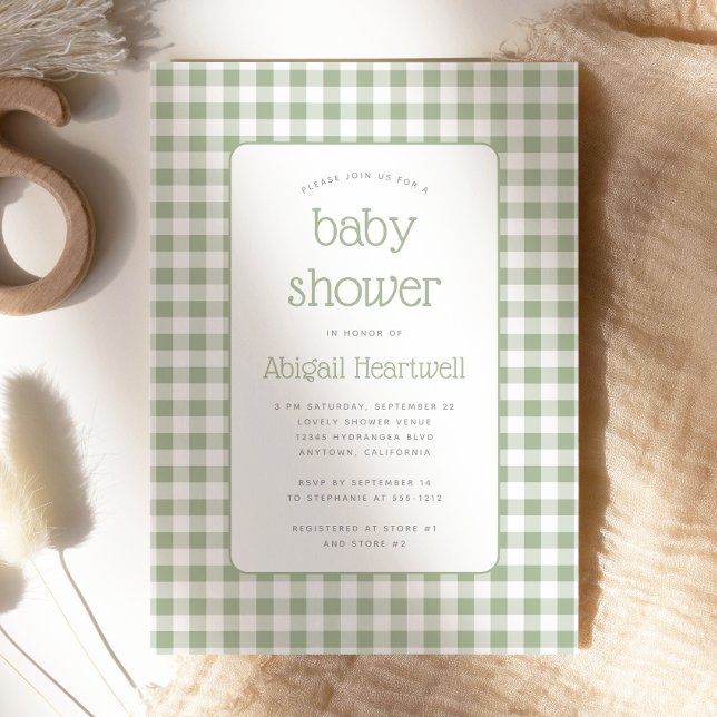 Sage Green Gingham Karo Babydusche Einladung (Von Creator hochgeladen)
