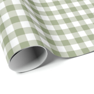Sage Green Gingham Neutral Elegante Karos Muster Geschenkpapier