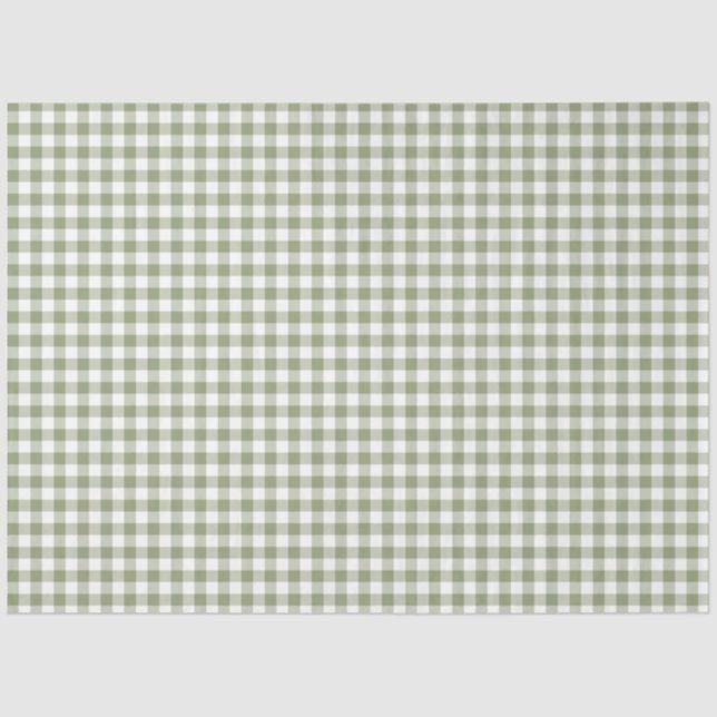 Sage Green Gingham Neutral Elegante Karos Muster Seidenpapier (Vorderseite)