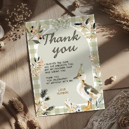 Sage Green Gingham Niedlich Duckling Watercolor Pa Dankeskarte