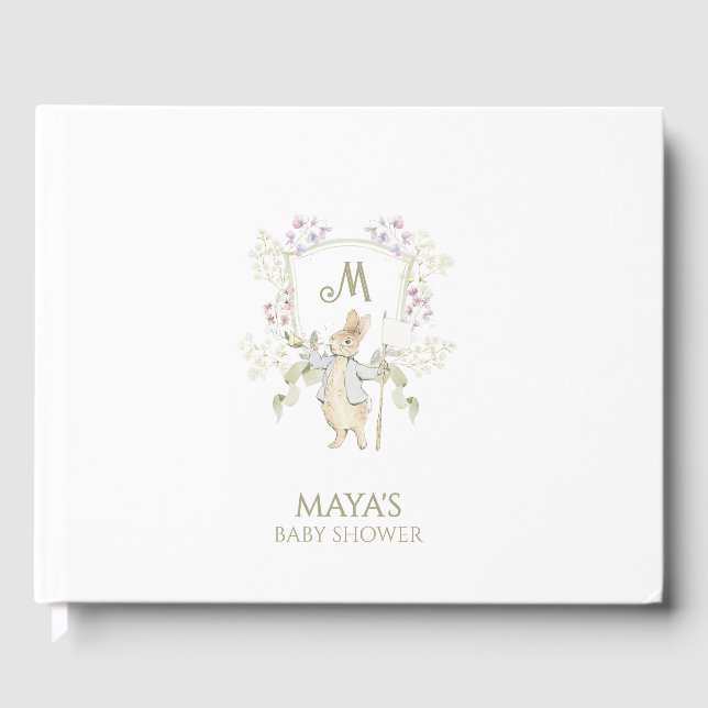 Sage Green Gingham Peter die Rabbit Baby Dusche Gästebuch (Vorderseite)