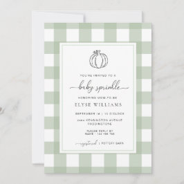 Sage Green Gingham Pumpkin Baby Sprinkle Einladung
