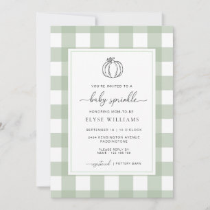 Sage Green Gingham Pumpkin Baby Sprinkle Einladung