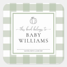 Sage Green Gingham Pumpkin Buchzeichen Sticker