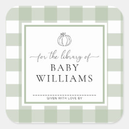 Sage Green Gingham Pumpkin Library of Buchzeichen Quadratischer Aufkleber
