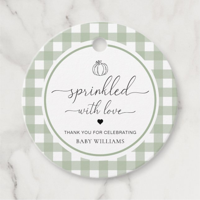 Sage Green Gingham Pumpkin mit Liebe gespalten Geschenkanhänger (Vorderseite)