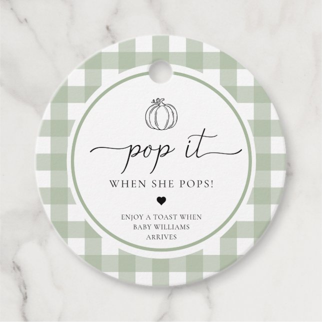 Sage Green Gingham Pumpkin Pop It, wenn sie Pop Geschenkanhänger (Vorderseite)