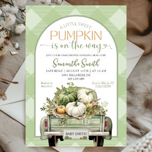 Sage Green Gingham Pumpkin Truck Baby Dusche Einladung