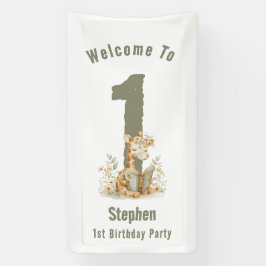 Sage Green Giraffe Happy 1. Geburtstag Banner