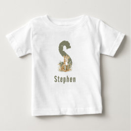 Sage Green Giraffe Monogram & Name Baby T-shirt
