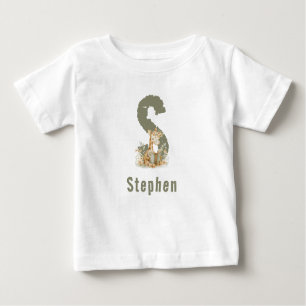 Sage Green Giraffe Monogram & Name Baby T-shirt