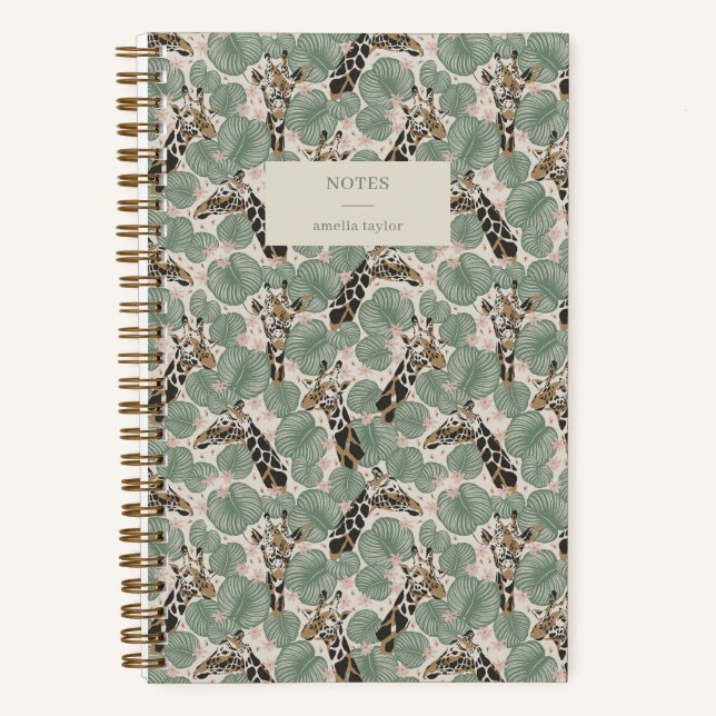 Sage Green Giraffe Tropical Botanical Notes Notizbuch (Vorderseite)