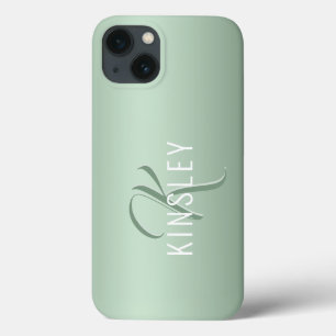 Sage Green Girl Monogram Name Modern Case-Mate iPhone Hülle