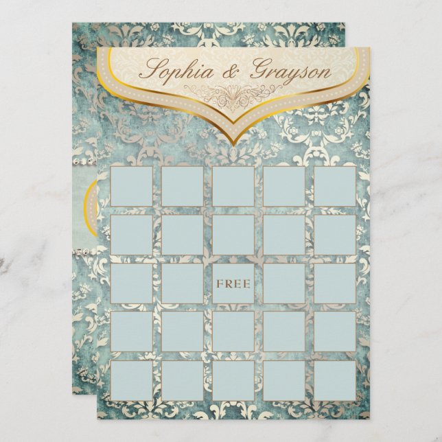 Sage Green Glimmer Damask Brautparty Game Card Einladung (Vorne/Hinten)