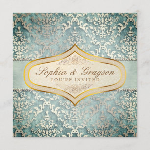 Sage Green Glimmer Damask Hochzeit einladen Einladung
