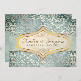 Sage Green Glimmer Damask Hochzeitsessen Probe Einladung