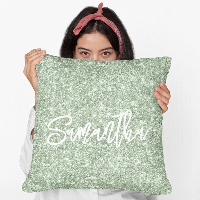 Sage Green Glitzer Brush-Skript Kissen (Von Creator hochgeladen)