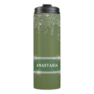 Sage Green Glitzer Tropfen Sparkling Diamond Thermosbecher
