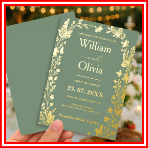 Sage Green Gold Boho Floral Foto Wedding Foil Inv Folieneinladung