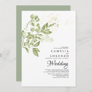 Sage Green Gold Boho Greenerity Wedding Einladung