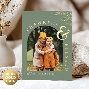 Sage Green Gold Dankbarkeit und gesegneter Ernteda Folien Feiertagskarte
