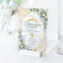 Sage Green Gold Floral Quinceanera