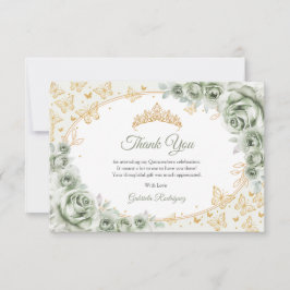 Sage Green Gold Floral Quinceanera Dankeskarte