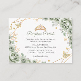 Sage Green Gold Floral Quinceanera Details Begleitkarte