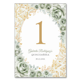 Sage Green Gold Floral Quinceanera Tischnummer