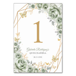 Sage Green Gold Floral Quinceanera Tischnummer