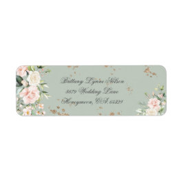 Sage Green Gold Floral Wedding Rücksendeadresse