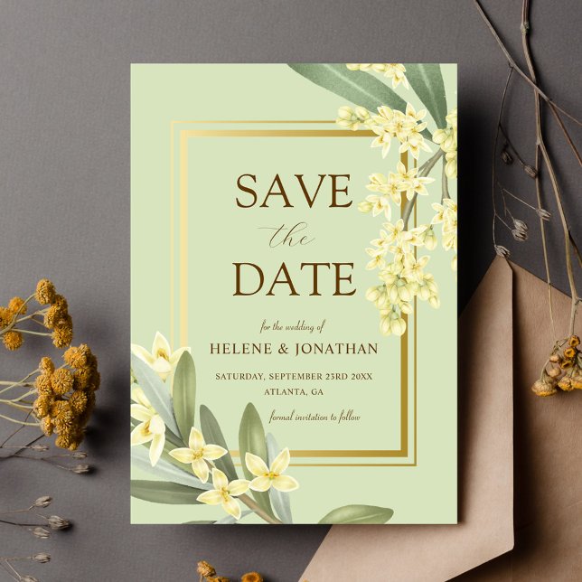 Sage Green Gold Garden Elegante Hochzeitsfeier Save The Date (Sage Green Gold Garden Elegant Floral Wedding Save The Date)