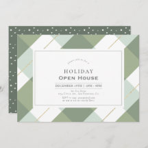 Sage Green & Gold Gingham Karo Holiday Open House
