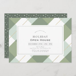 Sage Green & Gold Gingham Karo Holiday Open House Einladung