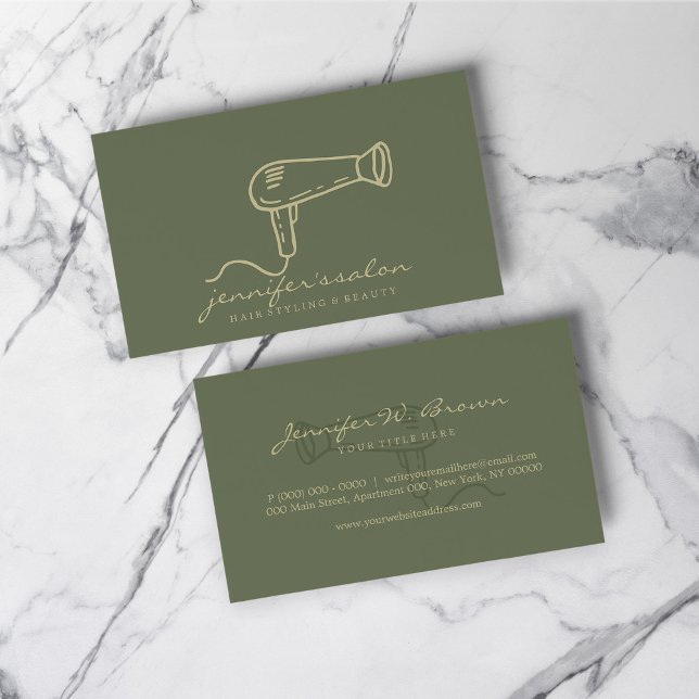 Sage Green Gold Hair Dresser Salon Stylist Visitenkarte (Sage Green Gold Hair Dresser Salon Stylist Business Card)